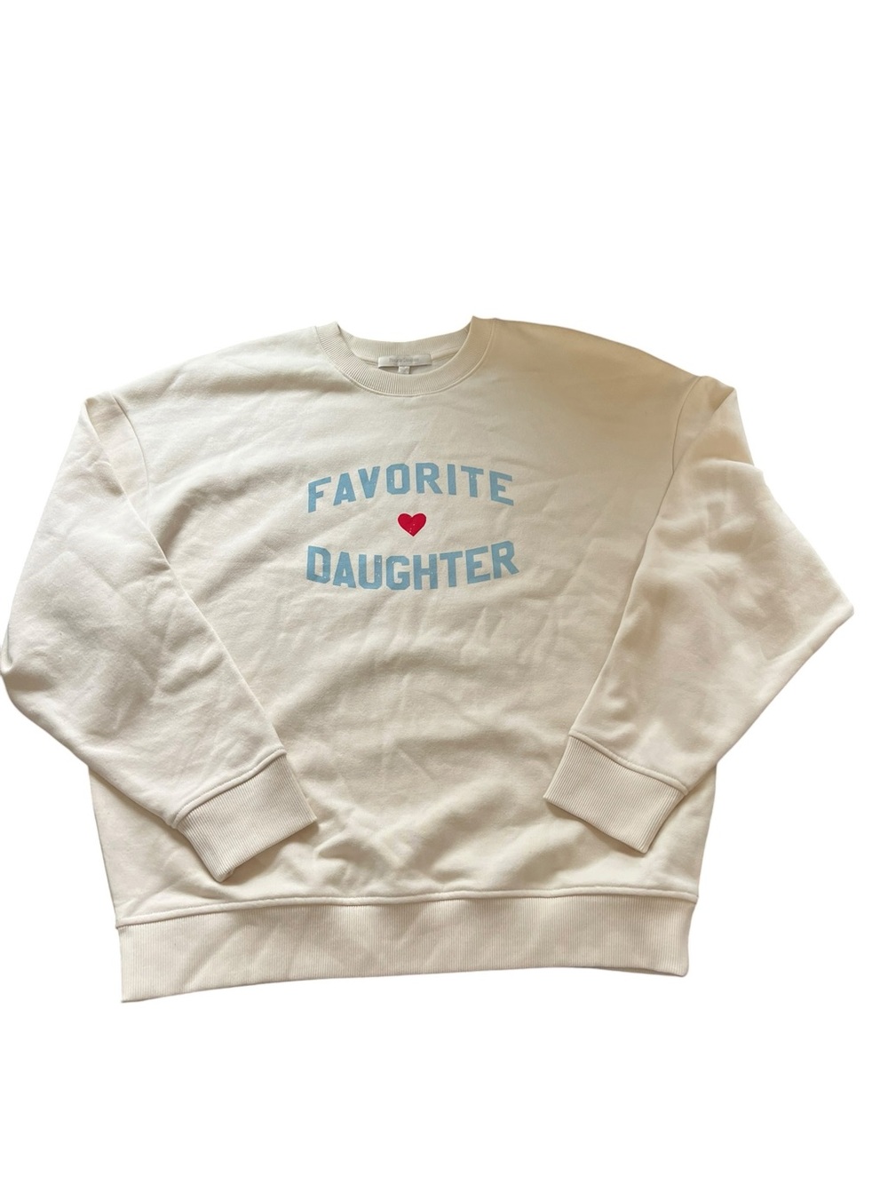 Favorite Daughter Cream Graphic Sweatshirt with Blue Logo and Red Heart NWT - Picture 3 of 5